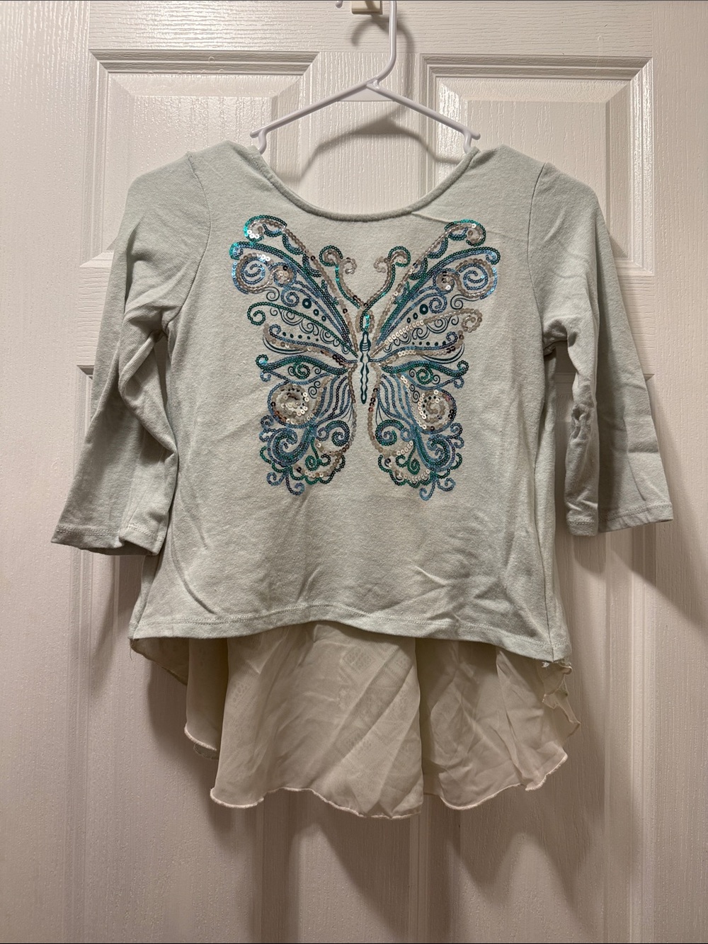 Beautees Mint Green Butterfly Sequin Long Sleeve Tunic